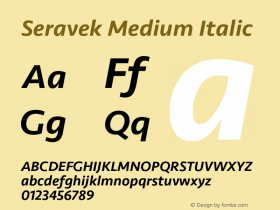 Seravek Medium Italic Version 1.000;PS 1.0;hotconv 1.0.88;makeotf.lib2.5.647800图片样张