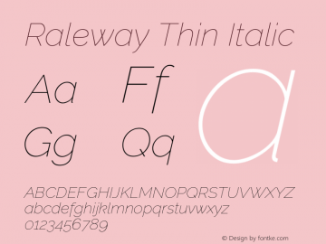 Raleway Thin Italic Version 4.026图片样张