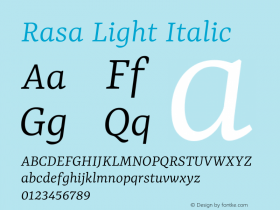 Rasa Light Italic Version 2.004图片样张