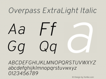 Overpass ExtraLight Italic Version 4.000图片样张