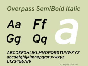 Overpass SemiBold Italic Version 4.000图片样张