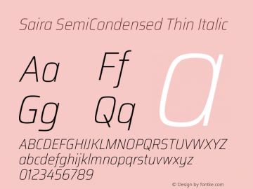 Saira SemiCondensed Thin Italic Version 1.101图片样张