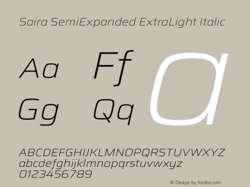 Saira SemiExpanded ExtraLight Italic Version 1.101图片样张