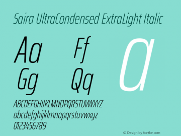 Saira UltraCondensed ExtraLight Italic Version 1.101图片样张