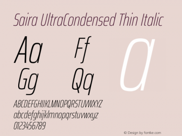 Saira UltraCondensed Thin Italic Version 1.101图片样张