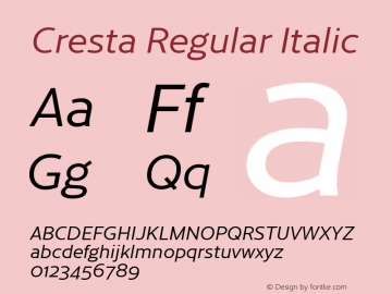 Cresta-Italic Version 1.000;PS 1.0;hotconv 1.0.88;makeotf.lib2.5.647800图片样张