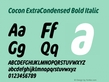 Cocon Extra Condensed Bold Italic Version 7.504; August 17, 2022图片样张