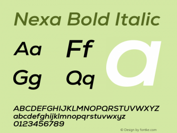 Nexa Bold Italic Version 2.00; August 17, 2022图片样张