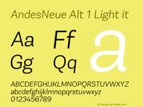 AndesNeue Alt 1 Light it Version 1.001;PS 001.001;hotconv 1.0.88;makeotf.lib2.5.64775图片样张