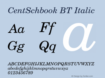 CentSchbook BT Italic Version 1.01 emb4-OT图片样张