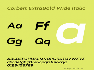 Corbert ExtraBold Wide Italic Version 002.001 March 2020图片样张