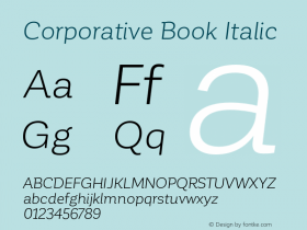 Corporative Book Italic Version 1.000;PS 001.000;hotconv 1.0.70;makeotf.lib2.5.58329图片样张