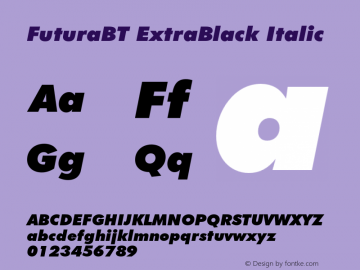 FuturaBT ExtraBlack Italic Version 3.10, build 19, s3图片样张