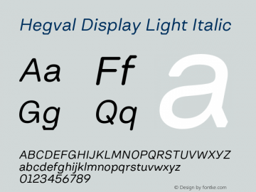 Hegval Display Light Italic Version 001.000 October 2019图片样张