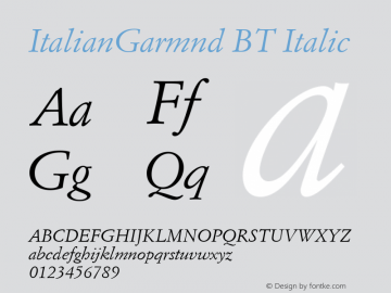 ItalianGarmnd BT Italic Version 1.01 emb4-OT图片样张