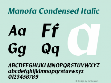 Manofa Condensed Italic Version 1.000;PS 001.000;hotconv 1.0.88;makeotf.lib2.5.64775图片样张