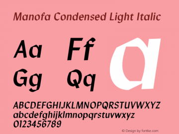 Manofa Condensed Light Italic Version 1.000;PS 001.000;hotconv 1.0.88;makeotf.lib2.5.64775图片样张