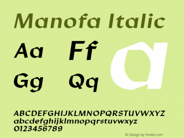 Manofa Italic Version 1.000;PS 001.000;hotconv 1.0.88;makeotf.lib2.5.64775图片样张