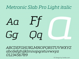 Metronic Slab Pro Light Italic Version 1.000图片样张