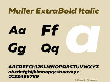 Muller-ExtraBoldItalic Version 1.000;PS 001.000;hotconv 1.0.88;makeotf.lib2.5.64775图片样张