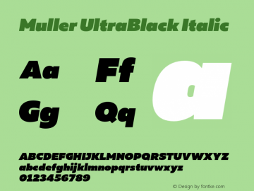 Muller-UltraBlackItalic Version 1.000;PS 001.000;hotconv 1.0.88;makeotf.lib2.5.64775图片样张
