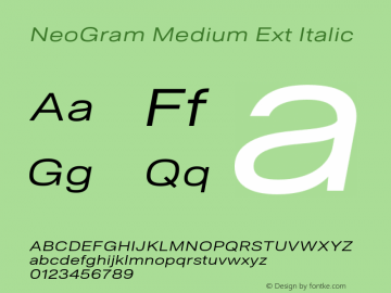 NeoGram Medium Ext Italic Version 2.000 July 2021图片样张