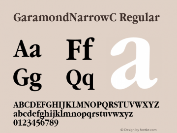 GaramondNarrowC Regular 001.000 Font Sample