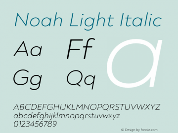 Noah Light Italic Version 1.000;PS 001.000;hotconv 1.0.88;makeotf.lib2.5.64775图片样张