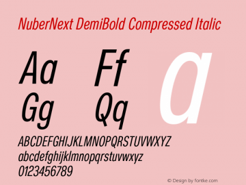 NuberNext DemiBold Compressed Italic Version 001.002 February 2020图片样张