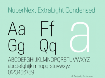 NuberNext ExtraLight Condensed Version 001.002 February 2020图片样张