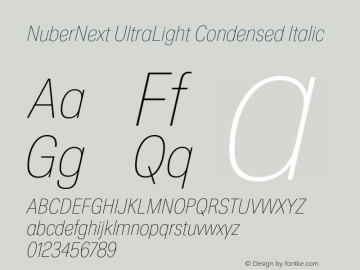 NuberNext UltraLight Condensed Italic Version 001.002 February 2020图片样张