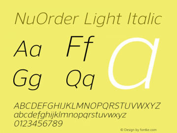 NuOrder-LightItalic Version 1.001;PS 001.001;hotconv 1.0.56;makeotf.lib2.0.21325图片样张