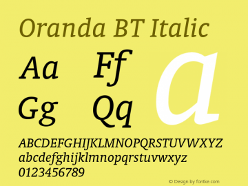 Oranda BT Italic Version 1.01 emb4-OT图片样张