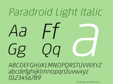 Paradroid Light Italic Version 001.000 Nov 2017图片样张