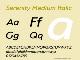 Serenity Medium Italic Version 2.000;PS 002.000;hotconv 1.0.88;makeotf.lib2.5.64775图片样张