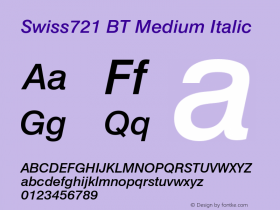 Swiss721 Md BT Medium Italic Version 5.0图片样张