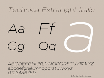 Technica ExtraLight Italic Version 2.000;FEAKit 1.0图片样张