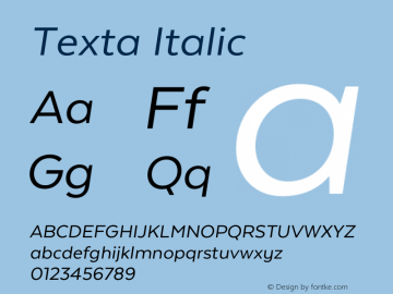 Texta-Italic Version 1.005;PS 001.005;hotconv 1.0.88;makeotf.lib2.5.64775图片样张