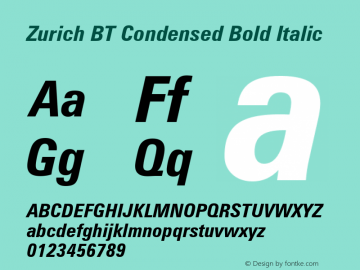 Zurich Cn BT Bold Italic Version 1.02图片样张