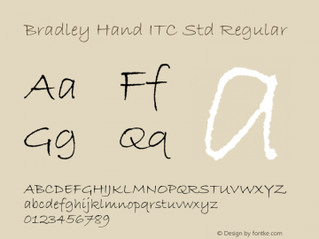 Bradley Hand ITC Std Version 1.000;PS 001.000;hotconv 1.0.38图片样张