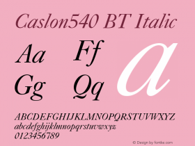 Caslon540 BT Italic Version 1.01 emb4-OT图片样张