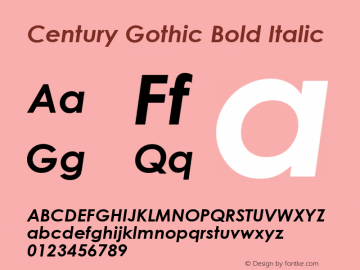 Century Gothic Bold Italic Version 2.35图片样张
