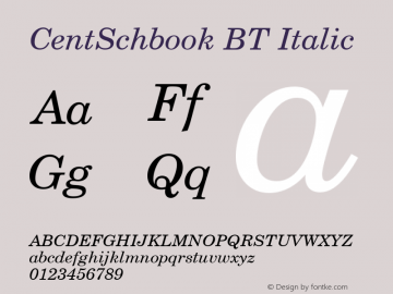 CentSchbook BT Italic Version 1.01 emb4-OT图片样张
