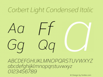 Corbert Light Condensed Italic Version 002.001 March 2020图片样张