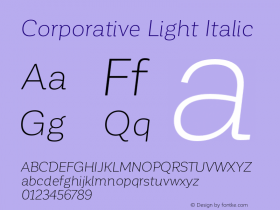 Corporative Light Italic Version 1.000;PS 001.000;hotconv 1.0.70;makeotf.lib2.5.58329图片样张