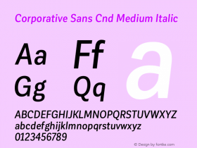 Corporative Sans Cnd Medium Italic Version 1.000;PS 001.000;hotconv 1.0.88;makeotf.lib2.5.64775图片样张