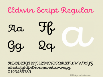 Eldwin Script Regular Version 1.001;PS 001.001;hotconv 1.0.88;makeotf.lib2.5.64775图片样张