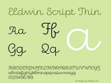 Eldwin Script Thin Version 1.001;PS 001.001;hotconv 1.0.88;makeotf.lib2.5.64775图片样张