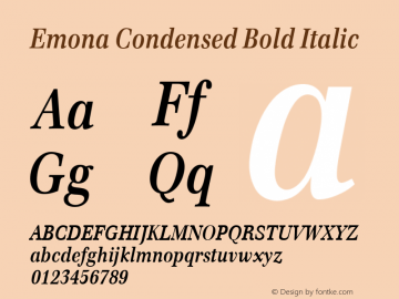 Emona Condensed Bold Italic Version 1.00图片样张