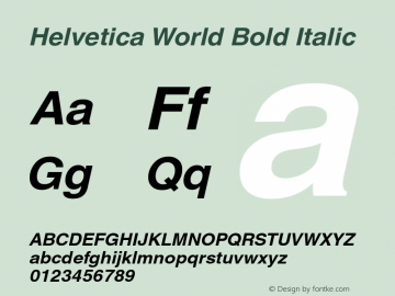 Helvetica World Bold Italic Version 1.01 Build 100 Font Sample